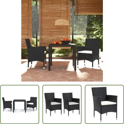 Produktbild von The Living Store 3-tlg. Garten-Essgruppe mit Kissen Poly Rattan Schwarz