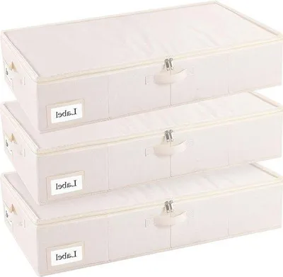 Image de Système de rangement pliable pour sous le lit, avec couvercle et fermeture éclair résistante - Lot de 3, 80 x 40 x 15 cm, beige