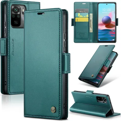 Image de Redmi Note 10 4G Housse, étui en cuir portefeuille porte-carte avec fonction de support pour Xiaomi Redmi Note 10 4G / Note 10S vert
