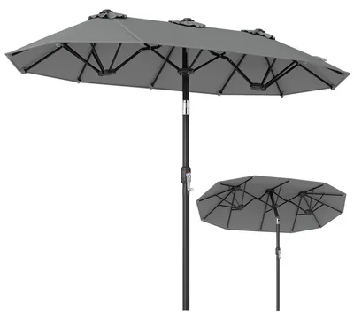 Zdjęcie produktu dla COSTWAY, parasol dwustronny, 300x150 cm, parasol składany, parasol ogrodowy z korbą, parasol tarasowy, parasol markizowy do ogrodu, tarasu, balkonu, kolor: szary