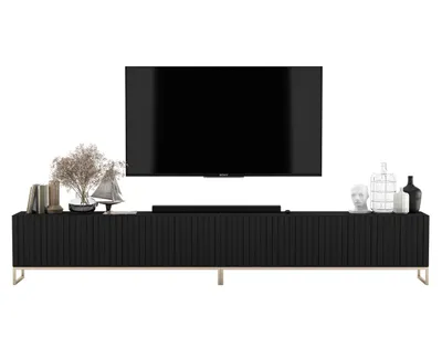 Zdjęcie produktu dla Szafka RTV Glamour Komoda RTV Glamour Czarny MAT 300 cm Rama metalowa Ryflowane Fronty
