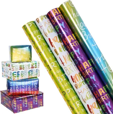 Obrázok produktu pre Darčekový papier, 4 rolky, 43 cm x 3 m, recyklovateľný, vhodný na narodeniny