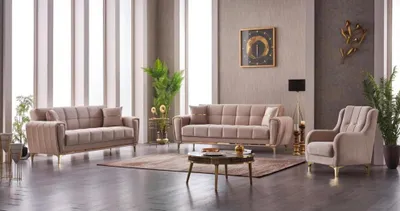 Immagine prodotto di Set completo di divani a tre posti poltrona beige Divano a 3 pezzi in tessuto divano