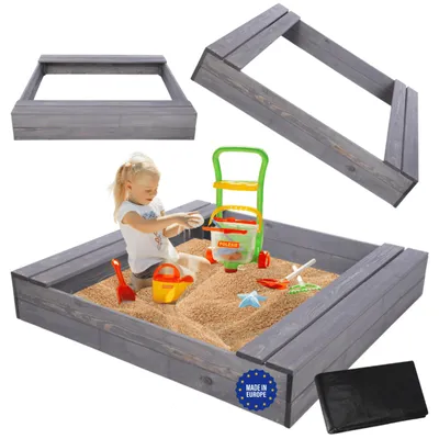 Produktbild von MODO24 Sandkasten Holz, mit Sitzbänken, Holzsandkasten, Kinder Gartenspielzeug, Outdoor, 120x117 cm, Grau Imprägniert, PIA
