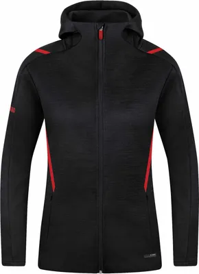 Produktbild von JAKO Damen Freizeitjacke Challenge mit Kapuze, Farbe:schwarz meliert/rot, Größe:42