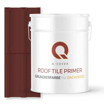 Produktbild von Grundierfarbe für Dachziegel Rotbraun RAL 8012 10 L | wetterfeste Dachbeschichtung | für Ziegel, Beton, Eternit | UV-beständig | Q-COVER