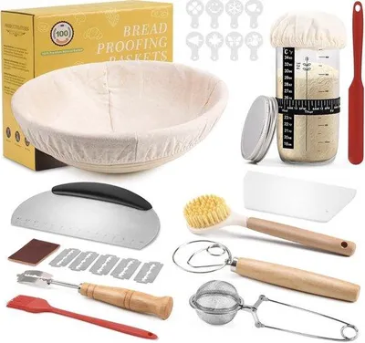 Obrázek produktu pro Sada pro pečení chleba, 11dílná, kulatá forma na chléb o průměru 23 cm, kompletní sada na pečení chleba, příslušenství pro pečení chleba, sada pro pečení chleba, ideální pro začínající i pokročilé pekaře