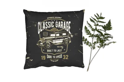 Produktbild von MuchoWow® Zierkissen Sofakissen Wohnzimmer Dekokissen 40x40 cm Mancave - Auto - Garage - Vintage - Foto Kissen - Schlafzimmer Dekoration