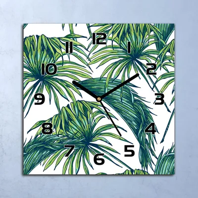 Produktbild von Wanduhr Echt-Glas-Küchenuhr Grüne Palmblätter Quarz Lautlos 30x30 Deko Bilder