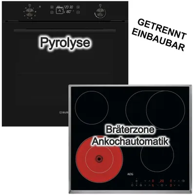 Produktbild von Herdset Backofen 78L Pyrolyse visioTouch Burg + AEG Elektrokochfeld Bräterzone TouchControl
