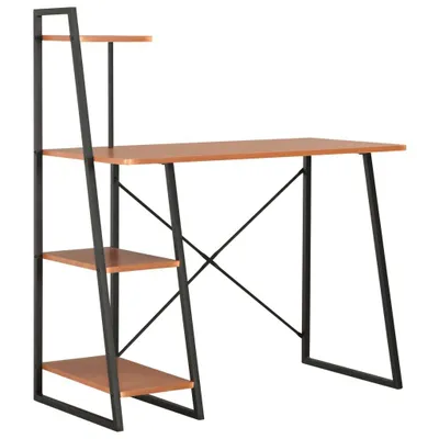 Image de vidaXL Bureau avec étagère noir et marron 102×50×117 cm