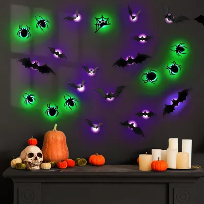 Zdjęcie produktu dla Dekoracje na Halloween, 24 sztuki, dekoracje nietoperzy LED, dekoracje okienne na Halloween, dekoracje nietoperzy, dekoracje do użytku wewnątrz i na zewnątrz, dekoracje 3D na imprezy