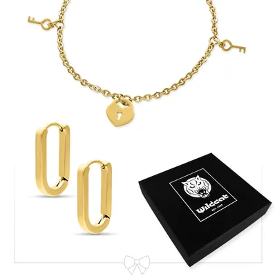 Produktbild von wildcat Ohrringe - Little Key Lock Bracelet with Hoops Set aus Chirurgenstahl 316L, Körperstelle: Ohr, Onesize, Gold