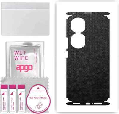 Produktbild von apgo Rückseite + Seiten Schutzfolie, Skin, kompatibel mit Honor 90 Pro, Hinten Displayschutzfolie aus Vinylfolie, kratzfest, einfache Montage - Schwarze Honigwabe