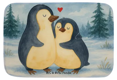 Produktbild von Mr. & Mrs. Panda Badvorleger Pinguin umarmen Design - Weiß - Geschenk, Umarmung Verliebt, Badteppich, Badezimmerteppich, Verknallt, Badezimmer Matte, Liebe, Duschvorleger