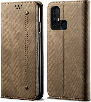 Produktbild von VIVO Z6 Hülle, LaimTop Denim Leder Brieftasche Magnetverschluss Flip Bookstyle Schutzhülle mit Standfunktion für VIVO Z6 VIVO Z6 Khaki