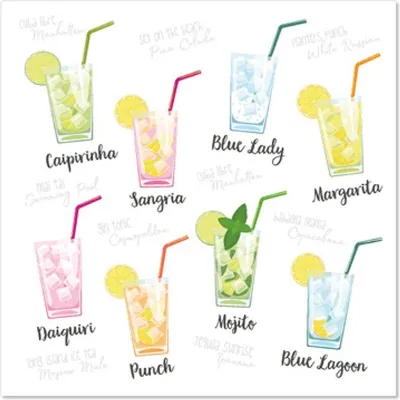 Produktbild von 20 Servietten, 3-lagig 1/4-Falz 25 cm x 25 cm "Cocktail"