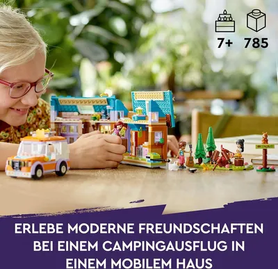 Produktbild von LEGO 41735 Friends Mobiles Haus, Camping-Spielzeug mit Auto, Tieren und Mini-Puppen Leo, Paisley & Liann im Wald, Geschenk zum Geburtstag aus der Serie 2023