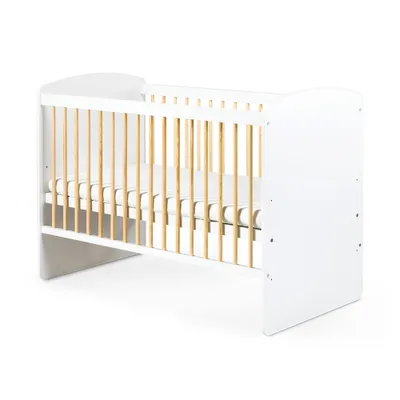 Produktbild von Babybett Gitterbett Kinderbett höhenverstellbar mit Matratze mit Sprossen Weiß-Gelb Kietel K2 120x60 KMbaby