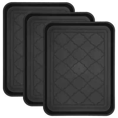3er Set Schuh-Abtropfschalen, 42x32x3 cm, Kunststoff, Schwarz