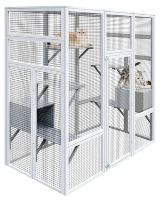 Produktbild von Gro?es Katzengehege (Catio) aus Holz mit Liegepl?tzen und H?hlen, wetterfestem Dach, Freig?nger-Unterstand