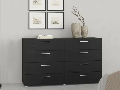 Image de Phethai - Buffet, 140x40x82h cm Noir, 8 Tiroirs