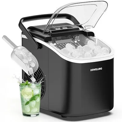 Produktbild von Eiswürfelmaschine , 8 Eiswürfel in 6 Minuten (12 kg/24 h), Selbstreinigend & Leise, 2 Eiswürfelgrößen, Tragbarer Eisbereiter für Küche, Party, Camping & Fußballabende