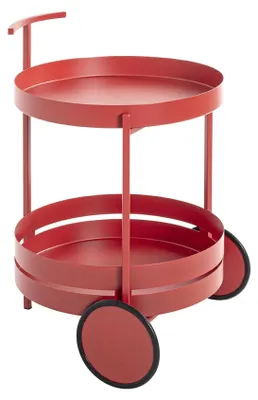 Servierwagen rot, Metall, Ø 42 x H 62 cm, 2 Ablagen, Rollen