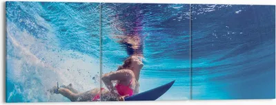 Produktbild von Bild auf Leinwand - Leinwandbild - 3 Teile - Surfen Frau Unterwasser - 150x50cm - Wand Bild - Wanddeko - Wandbilder - Leinwanddruck - Bilder - Wanddekoration - Leinwand bilder - CA150x50-4274