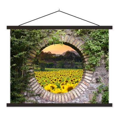 Produktbild von MuchoWow® Textilposter Durchschauen - Blumen - Sonnenblume 120x90 cm mit schwarzem Rahmen - Aufhänger für Poster