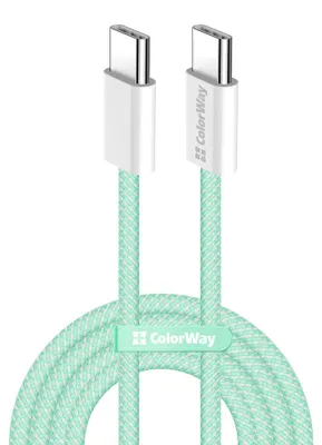 Obrázek produktu pro ColorWay – datový kabel pro MacBook Pro, Type-C na Type-C, rychlé nabíjení PD 60 W, 3 A, nylon, 1 m – zelený