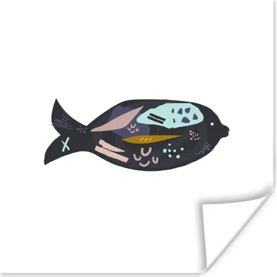 Produktbild von MuchoWow® Poster Pastell - Schwarz - Fisch 50x50 cm - Wohnzimmerdekoration