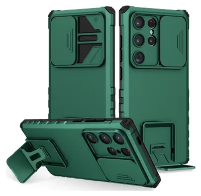 Image de Étui pour Samsung Galaxy S25 Étui de protection militaire double couche avec support et protection coulissante de l'appareil photo vert