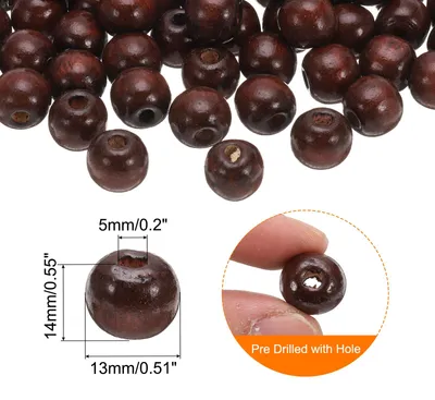 Produktbild von 200 Stk. Gro?loch-Holzperlen Haarzopfperlen, Unvollendete natš¹rliche Fassholz-Abstandshalterperlen fš¹r Bastelarbeiten Haar Makramee-Schmuckherstellung, Braun (14 x 13mm, 5mm Loch)