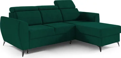 Produktbild von Minimalistische, Ecksofa mit Schlaffunktion und Bettkasten, Universale Ecke, Ottomane links als auch rechts montierbar  -Wohnlandschaft, Couch für Wohnzimmer, Schlafsofa, Eckcouch L-Form  Sofagarnitur, Sofa  - Ecksofa TESLIN I Dunkelgrün (Monolith 37)