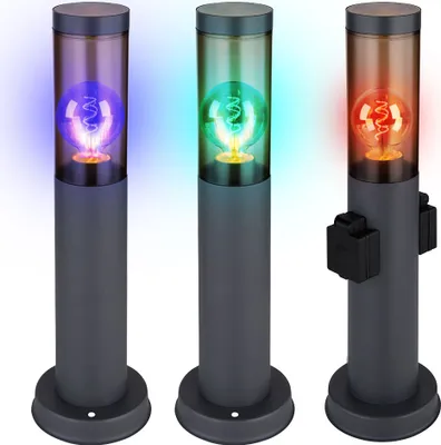 Produktbild von 3er Set RGB LED Sockelleuchte, Steckdosen, Edelstahl, H 45 cm