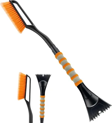 Produktbild von 2-in-1 Schneebesen mit Eiskratzer für PKW und LKW, Schneekratzer mit ergonomischem Schaumstoffgriff, 68CM, Gelb