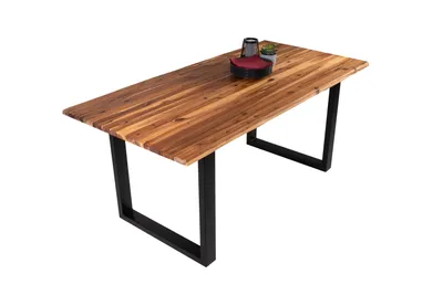 Produktbild von Refurbished Möbelretoure Garten-Tischgruppe Baumkante 7tlg Akazie massiv mit 6 Stühlen taupe U-Gestell schwarz AVILA