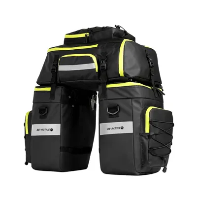 Zdjęcie produktu dla Torba Na Rower 3W1 - Sakwa Rowerowa Na Bagażnik 65L Plecak Torba Na Ramię Wodoodporna Z Odblaskami Czarno-Zielona