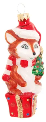 Immagine prodotto di Decorazione per l'albero di Natale Krebs Glas Lauscha - Volpe con berretto natalizio - in vetro - ca. 9 cm