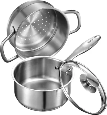 Produktbild von VEVOR Kochtopf Großraumtopf 1,42 L mit Glasdeckel & Dampfschicht, Suppentopf Gemüsetopf mit ergonomischem Griff, Milchtopf aus Edelstahl Gemüsetopf Silber spülmaschinengeeignete Soßentopf