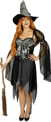 Produktbild von K31250409-40-42-A schwarz-grau Damen Hexenkleid Vampirkleid Gr.40-42