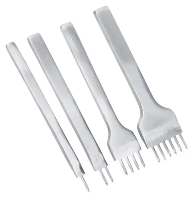 Produktbild von Leder Stanzschablonen Set - 4-teilig mit 3 mm Abstand - für präzise Lederbearbeitung - 1 + 2 + 4 + 6 Zinken aus Kohlenstoffstahl