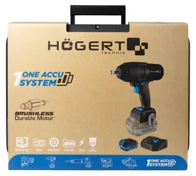 Produktbild von Schlagschrauber Akku 18V bürstenlos Högert Technik, 600 Nm, 1/2", mit 4,0 Ah Akku, Ladegerät und Koffer – OneAccuSystem