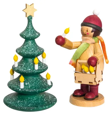 Holz-Dekofigur Mäxchen mit Lichtbaum, 12 cm