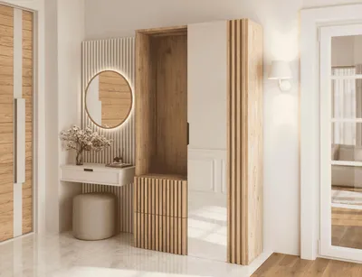 Produktbild von MOEBLO Flurgarderobe Schrank Kompaktgarderobe – Dielenschrank Wandschrank Regal für Diele & Flur Kleiderschrank Schuhschrank mit Spiegel - Garderobe TALERIO - Eiche Artisan