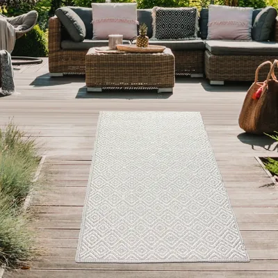 Produktbild von Outdoor-Teppich mit Rautenmuster in grau Größe - 90 x 150 cm