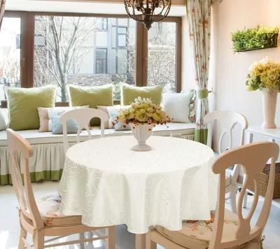 Produktbild von EUGAD Edel Tischdecke Seidenglanz, Abwaschbar&Bügelfrei, Rund 160 cm Creme