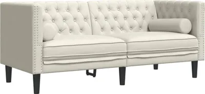 Image de Canapé Chesterfield avec traversins 2 places crème velours
