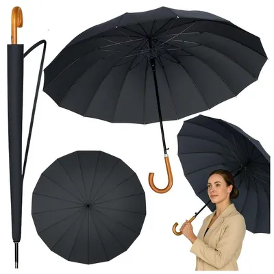 Immagine prodotto di Grande ombrellone automatico con copertura per i bracci, 24 stecche, nero, 115 cm